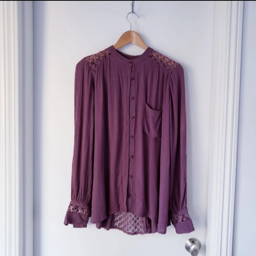 Free People Long Sleeve Embroidered Accent Sz S